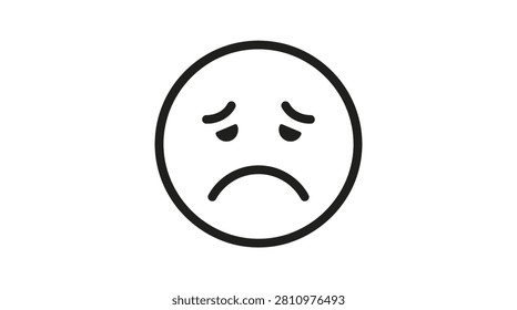 This is a flat black line icon depicting a sad face notable for its silhouette style and simple design.