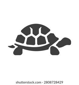 This is a flat, black silhouette of a turtle against a white background. The image depicts a complete turtle form.