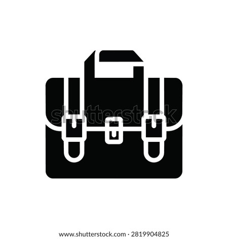 This flat business briefcase icon features a solid black color design, perfect for professional office document storage and organizational web layouts.
