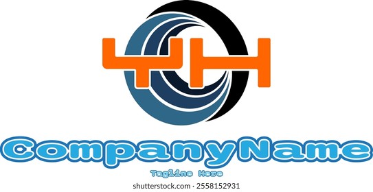 This flat color logo combines letter Y, letter H and circles structure frame. Simple design and colors. Suitable for construction company