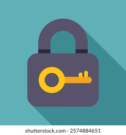 This flat design icon features a padlock displaying a key, symbolizing security and safety