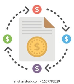 
This flat design icon showing dollar on a paper and dollar arrows revolving around giving the concept of generate money 
