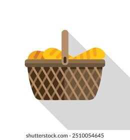 This flat design icon of a wicker basket overflowing with bread loaves is perfect for websites and apps