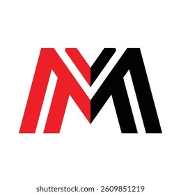 This is a flat design of an initial letter M in red and black that looks bold.