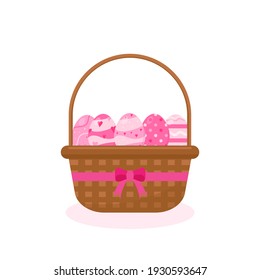 This is a flat easter illustration. There are easter eggs in the basket.