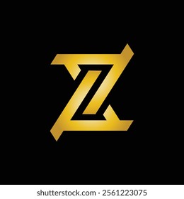 This is a flat elegant logo design of monogram Z in simple flat style in gold color on black background