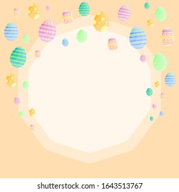 This is flat happy Easter Day background. Cute vector card with Easter eggs on yellow background.