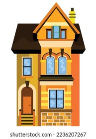 This flat home illustration features a modern design with an eye-catching orange wall, perfect for adding a pop of color to any space. The clean lines and minimalist aesthetic