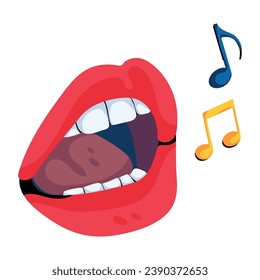 This flat icon showing singing lips 