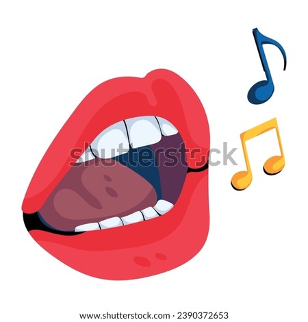 This flat icon showing singing lips 