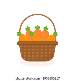 Esta es una ilustración plana. Zanahorias en una canasta aisladas en un fondo blanco.