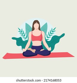 This is a flat illustration of yoga, meditation, mindfulness.