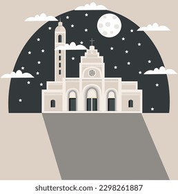 This is a flat landmark design of a church building located in Southeast Asian country, the Philippines.