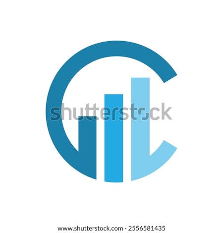 This is a flat logo design of a capital C with three graph bars on it in blue color combination that looks clean on a white background