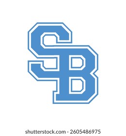 This is a flat logo design of an initial letter SB in blue color in varsity college athlete style