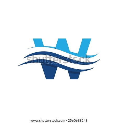 This is a flat logo design of a letter W crossed by three wavy lines in blue color