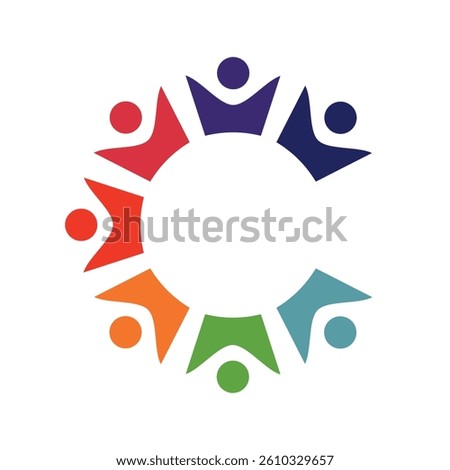 This is a flat logo design of a letter C in a group of abstract people shape.