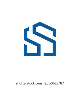 This is a flat logo design of a monogram SS in house icon shape in blue color on a white background for real estate housing companies 