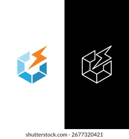 This is a flat logo design that depicts a lightning icon striking a diamond crystal. The logo can be used for mining related purposes.