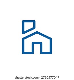 this is a flat logo design that depicts an lowercase letter h that shapes like a house in blue color on a white background