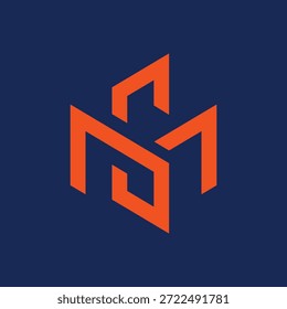se trata de un diseño de logotipo plano que representa un inicial M6 o 6M en color naranja brillante que se ve limpio y agradable sobre un fondo azul oscuro