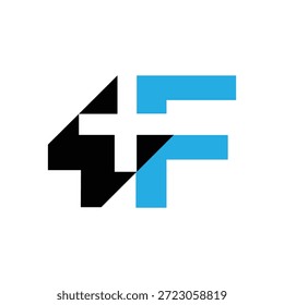 se trata de un diseño de logotipo plano que representa una letra inicial F con un plus Iniciar sesión cruz médica de color azul y negro sobre un fondo blanco