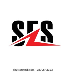 this is a flat logo letter  design of initial SES with a lightning icon as the focal point. the logo looks clean in black color with red accent.
