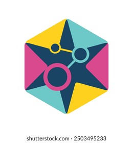 Esta es una forma plana del logotipo de una estrella de seis puntos en una forma hexagonal en multicolor para el logotipo relacionado con la tecnología