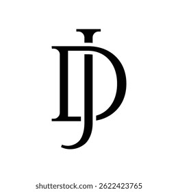 this is a flat monogram logo design of an initial letter JD in serif font  that looks classic on a black color on a white background