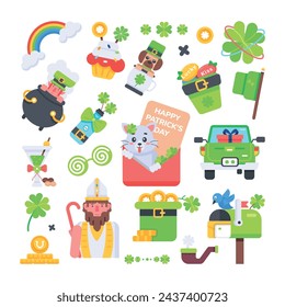 This flat vector designed with different lucky elements of st patrick day and irish culture 