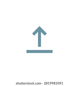 This is a flat vector icon depicting an upward-pointing arrow above a rectangular bar, rendered in teal against a white background. The icon represents the concept of uploading or data transfer.