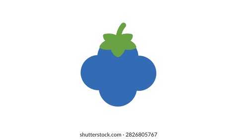 This is a flat vector illustration of a cluster of blueberries, featuring rounded shapes and a green stem, set against