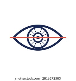 This is a flat vector illustration depicting a human eye with a horizontal line bisecting the pupil, set against a white background. The image features a simplified, linear style.