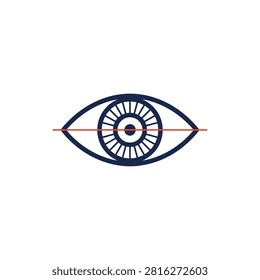 This is a flat vector illustration depicting a human eye with a horizontal line bisecting it. The image is isolated on a white background, featuring a minimalist and clean design.
