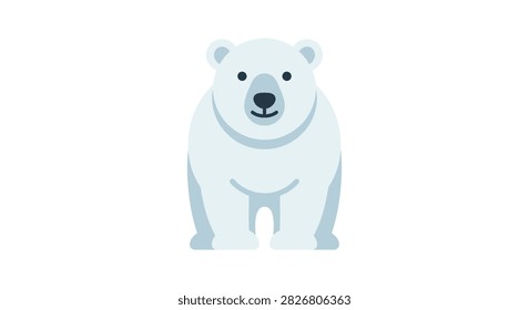 This is a flat vector illustration depicting a polar bear with a simplified design and a predominantly white color scheme.