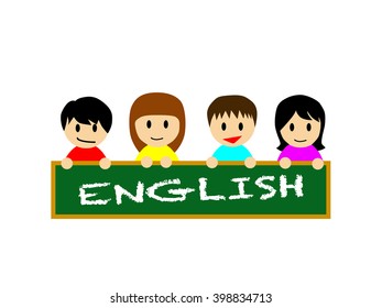 This flat vector illustration depicts that kids are enjoying learning English