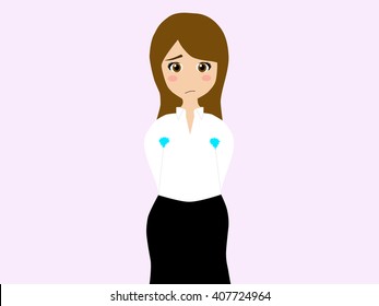 This flat vector illustration depicts that a brunette woman is in trouble with her armpit sweat.