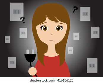 This flat vector illustration depicts that people in trouble with which electric power supply company should choose after starting the electric power deregulation.