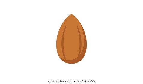 This is a flat vector illustration of a single almond nut, featuring a smooth, oval shape and a white background.