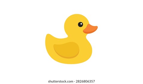 This is a flat vector illustration of a yellow rubber duckling, isolated on a white background. It features a simplified