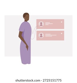 Esta é uma ilustração vetorial de design plano mostrando duas pessoas colaborando em uma tarefa técnica ou educacional.