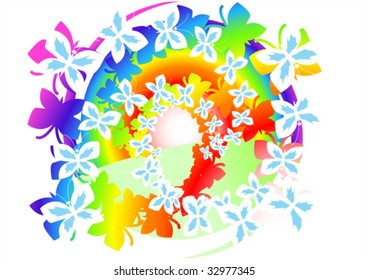 This is flight of light butterflies on the  background of rainbow.