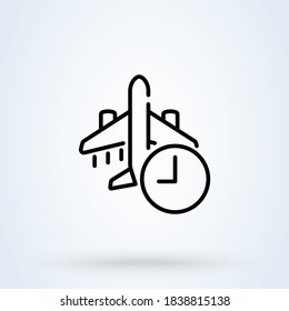 This Flight Schedule sign line icon or logo. Travel planning  airplane concept. flight time information vector linear illustration.