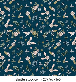 This is a floral pattern design with flowers and a nice bird with background-color 