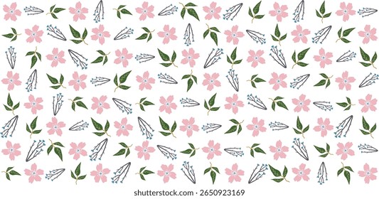 Este padrão floral ilustração perfeita traz um toque natural para projetos criativos como papelaria, tecido e arte digital.