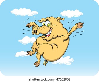 This is a flying pig.pig, flying, flight, hog, swine, cartoon, humor, farm, animal, pork