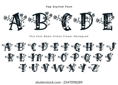 This Font Name Hilens Flower Monogram Font. For wedding invitations, cards, decoration.