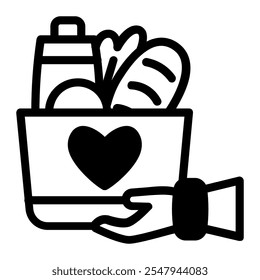 This Food donation icon is suitable for volunteer, humanitarian and help people, etc.
