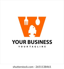 Este design de logotipo de comida combina a letra w com um peixe e um garfo, perfeito para um negócio de alimentos. A cor laranja é usada neste logotipo.