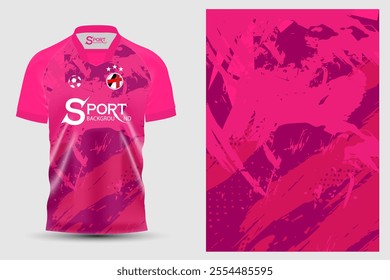 This football shirt is designed in bright pink with an interesting pattern. The shirt features a sports-related logo and the brand name "SPORT". The background pattern looks dimensional and moving.